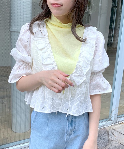 OLIVE des OLIVE(オリーブデオリーブ)の「メロウノースリインナー(Tシャツ/カットソー・レディース・ブラック/ベージュ/オフホワイト/サックスブルー/イエロー・FREE)」の1枚目の写真