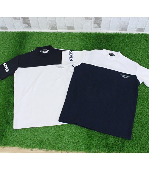 GIORNO SEVEN（ジョルノセブン）の「接触冷感 半袖 ゴルフモックネック 袖ロゴ ポロシャツ 切替 ゴルフウェア メンズ（ゴルフグッズ・メンズ・ブラック/ブラック×ホワイト/ターコイズブルー/ホワイト/ホワイト×ネイビー/ネイビー・M/XL/L/XXL/3XL）」の16枚目の写真