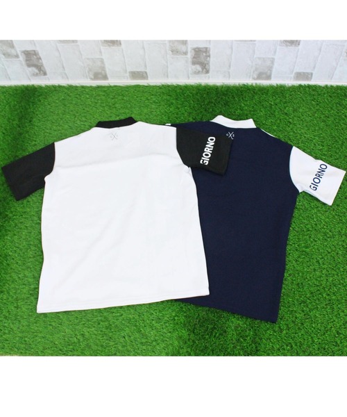 セール】接触冷感 半袖 ゴルフモックネック 袖ロゴ ポロシャツ 切替