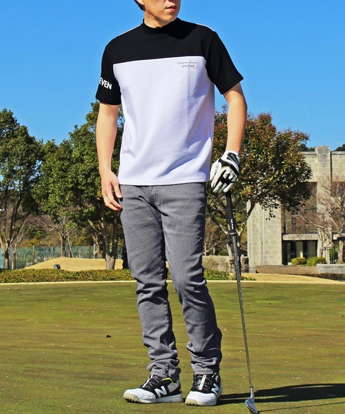 GIORNO SEVEN（ジョルノセブン）の「接触冷感 半袖 ゴルフモックネック 袖ロゴ ポロシャツ 切替 ゴルフウェア メンズ（ゴルフグッズ・メンズ・ブラック/ブラック×ホワイト/ターコイズブルー/ホワイト/ホワイト×ネイビー/ネイビー・M/XL/L/XXL/3XL）」の11枚目の写真