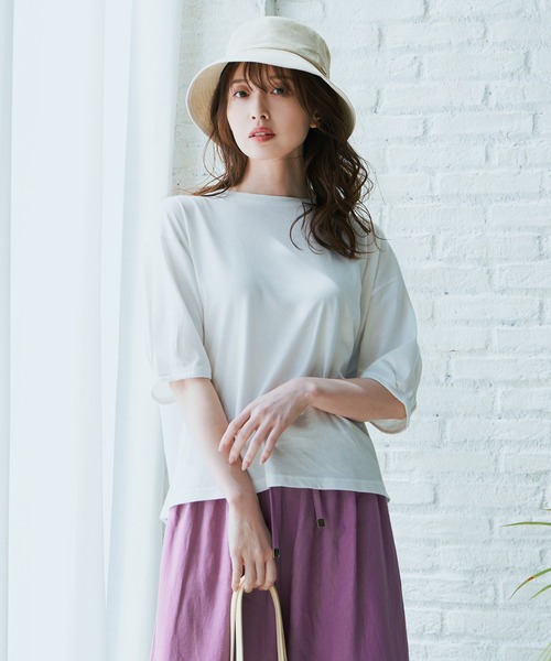 ikka（イッカ）の「【Sサイズ WEB限定】コットンUSAバックシャンプルオーバー（Tシャツ/カットソー・レディース・オフホワイト/ブルー/その他1/その他4/ブラック・S/M/L）」の2枚目の写真