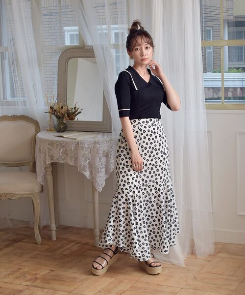 ems excite（エムズエキサイト）の「デカ襟半袖ニット（ニット/セーター・レディース・ブラック/オフホワイト/ブルー/ブラック系その他3・FREE）」の12枚目の写真