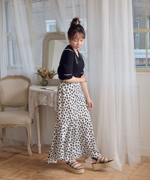 ems excite（エムズエキサイト）の「デカ襟半袖ニット（ニット/セーター・レディース・ブラック/オフホワイト/ブルー/ブラック系その他3・FREE）」の13枚目の写真