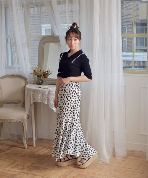 ems excite（エムズエキサイト）の「デカ襟半袖ニット（ニット/セーター・レディース・ブラック/オフホワイト/ブルー/ブラック系その他3・FREE）」の15枚目の写真