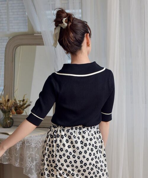 ems excite（エムズエキサイト）の「デカ襟半袖ニット（ニット/セーター・レディース・ブラック/オフホワイト/ブルー/ブラック系その他3・FREE）」の18枚目の写真