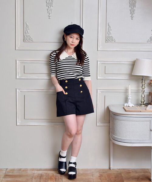 ems excite（エムズエキサイト）の「デカ襟半袖ニット（ニット/セーター・レディース・ブラック/オフホワイト/ブルー/ブラック系その他3・FREE）」の19枚目の写真