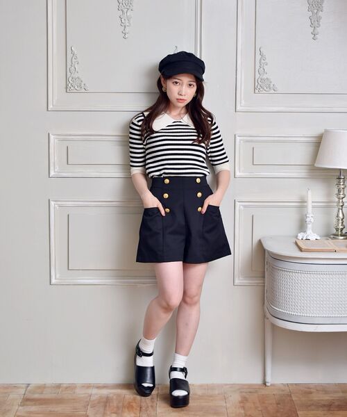 ems excite（エムズエキサイト）の「デカ襟半袖ニット（ニット/セーター・レディース・ブラック/オフホワイト/ブルー/ブラック系その他3・FREE）」の22枚目の写真