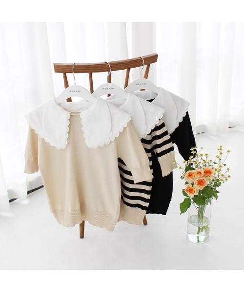 MODE ROBE(モードローブ)の「ダブルフリルセーラーカラーニットトップス(Tシャツ/カットソー・レディース・ブラック/ベージュ/その他・FREE)」の4枚目の写真