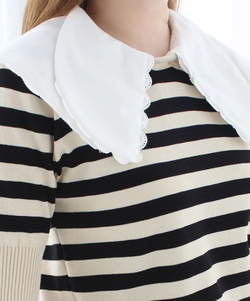 MODE ROBE(モードローブ)の「ダブルフリルセーラーカラーニットトップス(Tシャツ/カットソー・レディース・ブラック/ベージュ/その他・FREE)」の6枚目の写真