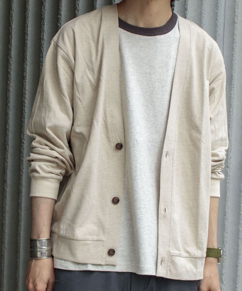 GLOSTER(グロスター)の「【GLOSTER/グロスター】リネン混バルーン袖 ルーズフィットカーディガン(カーディガン/ボレロ・メンズ・ライトパープル/チャコールグレー/アイボリー・L/M)」の2枚目の写真