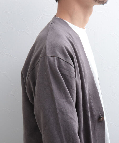 GLOSTER(グロスター)の「【GLOSTER/グロスター】リネン混バルーン袖 ルーズフィットカーディガン(カーディガン/ボレロ・メンズ・ライトパープル/チャコールグレー/アイボリー・L/M)」の7枚目の写真