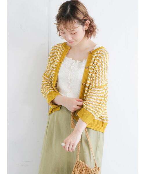 ehka sopo（エヘカソポ）の「透かしボーダークルーカーディガン（カーディガン/ボレロ・レディース・ブラック/ピンク/イエロー/グリーン・ﾌﾘ-）」の17枚目の写真