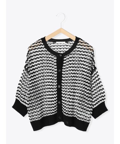 ehka sopo（エヘカソポ）の「透かしボーダークルーカーディガン（カーディガン/ボレロ・レディース・ブラック/ピンク/イエロー/グリーン・ﾌﾘ-）」の14枚目の写真