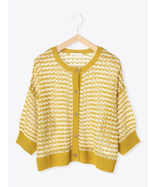 ehka sopo（エヘカソポ）の「透かしボーダークルーカーディガン（カーディガン/ボレロ・レディース・ブラック/ピンク/イエロー/グリーン・ﾌﾘ-）」の13枚目の写真