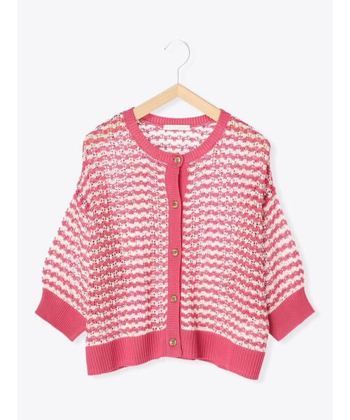 ehka sopo（エヘカソポ）の「透かしボーダークルーカーディガン（カーディガン/ボレロ・レディース・ブラック/ピンク/イエロー/グリーン・ﾌﾘ-）」の11枚目の写真