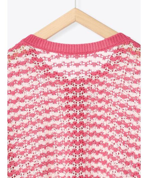 ehka sopo（エヘカソポ）の「透かしボーダークルーカーディガン（カーディガン/ボレロ・レディース・ブラック/ピンク/イエロー/グリーン・ﾌﾘ-）」の6枚目の写真