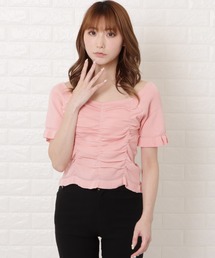 Lace Ladies（レースレディース）の「スクエアネック ギャザークロップドトップス（Tシャツ/カットソー・レディース）」