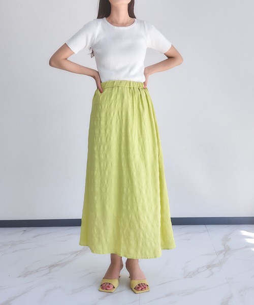 KOBE LETTUCE（コウベレタス）の「ふくれジャガードマキシスカート（スカート・レディース・パープル/オフホワイト/ライム・FREE）」の15枚目の写真