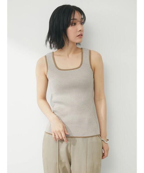 Sugar spoon(シュガースプーン)の「・SUGAR SPOON ボーダーリブニットタンク(タンクトップ・レディース・ブラック/ベージュ/ブラウン/イエロー/グリーン/テラコッタ・FREE)」の16枚目の写真