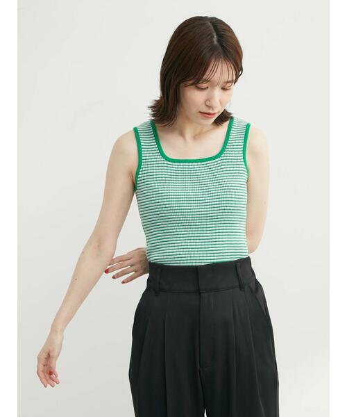 Sugar spoon(シュガースプーン)の「・SUGAR SPOON ボーダーリブニットタンク(タンクトップ・レディース・ブラック/ベージュ/ブラウン/イエロー/グリーン/テラコッタ・FREE)」の12枚目の写真