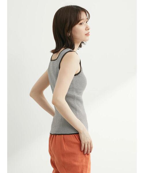 Sugar spoon(シュガースプーン)の「・SUGAR SPOON ボーダーリブニットタンク(タンクトップ・レディース・ブラック/ベージュ/ブラウン/イエロー/グリーン/テラコッタ・FREE)」の8枚目の写真