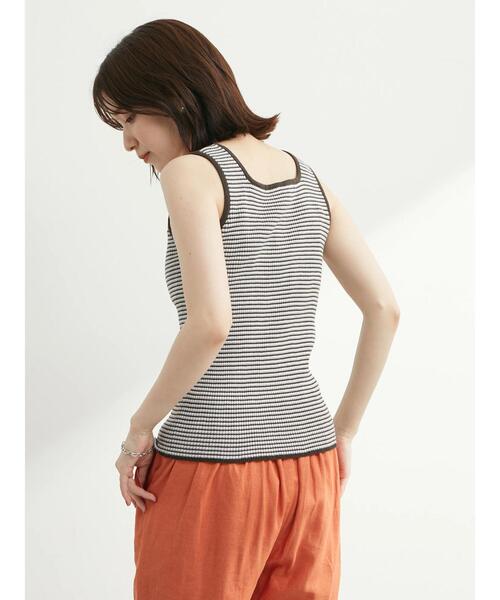 Sugar spoon(シュガースプーン)の「・SUGAR SPOON ボーダーリブニットタンク(タンクトップ・レディース・ブラック/ベージュ/ブラウン/イエロー/グリーン/テラコッタ・FREE)」の9枚目の写真