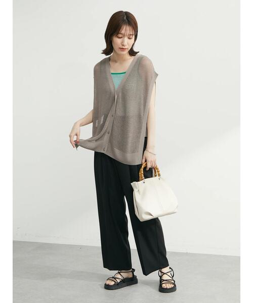 Sugar spoon(シュガースプーン)の「・SUGAR SPOON ボーダーリブニットタンク(タンクトップ・レディース・ブラック/ベージュ/ブラウン/イエロー/グリーン/テラコッタ・FREE)」の15枚目の写真