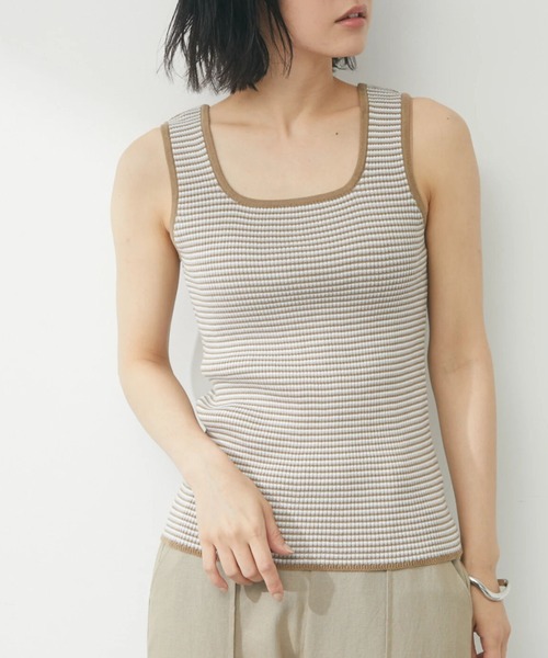 Sugar spoon(シュガースプーン)の「・SUGAR SPOON ボーダーリブニットタンク(タンクトップ・レディース・ブラック/ベージュ/ブラウン/イエロー/グリーン/テラコッタ・FREE)」の4枚目の写真