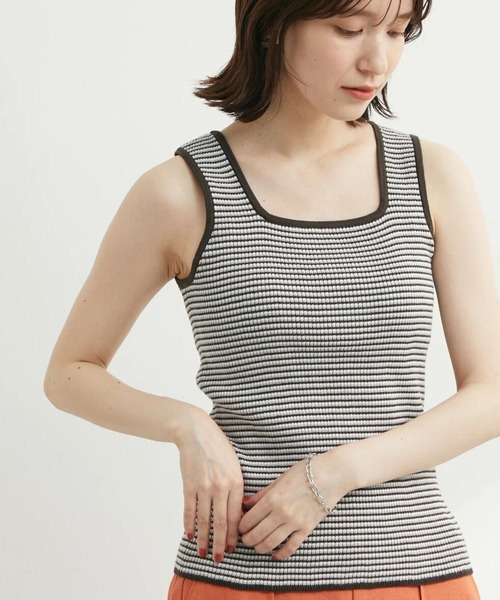 Sugar spoon(シュガースプーン)の「・SUGAR SPOON ボーダーリブニットタンク(タンクトップ・レディース・ブラック/ベージュ/ブラウン/イエロー/グリーン/テラコッタ・FREE)」の2枚目の写真