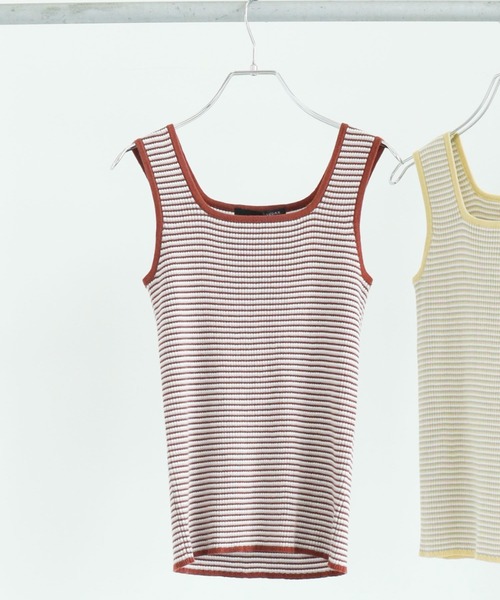 Sugar spoon(シュガースプーン)の「・SUGAR SPOON ボーダーリブニットタンク(タンクトップ・レディース・ブラック/ベージュ/ブラウン/イエロー/グリーン/テラコッタ・FREE)」の3枚目の写真