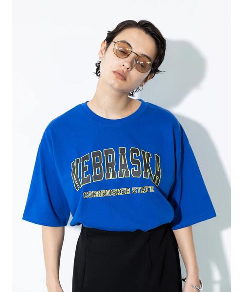koe(コエ)の「カレッジプリント半袖Tシャツ*(Tシャツ/カットソー・レディース・グリーン/ブラック/ホワイト/ブルー・XL/M/L)」の9枚目の写真