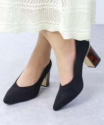 Liberty doll / ゴールドヒール べっ甲ヒール Vカットポインテッドデザインヒールパンプス (1167) 太ヒールパンプス