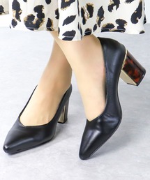 Liberty doll / ゴールドヒール べっ甲ヒール Vカットポインテッドデザインヒールパンプス (1167) 太ヒールパンプス