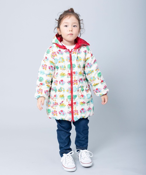 KP（ケーピー）の「森のmimiちゃん柄リバーシブルタフタ中綿ジャケット(100～130cm)（ノーカラーコート・キッズ・レッド/パープル/ピンク・100cm/120cm/110cm/130cm）」の7枚目の写真