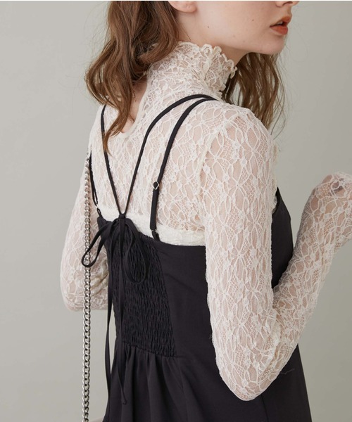 archives（アルシーヴ）の「ＢａｃｋオープンレースＴＯＰＳ（Tシャツ/カットソー・レディース・ブラック/アイボリー・MEDIUM）」の2枚目の写真