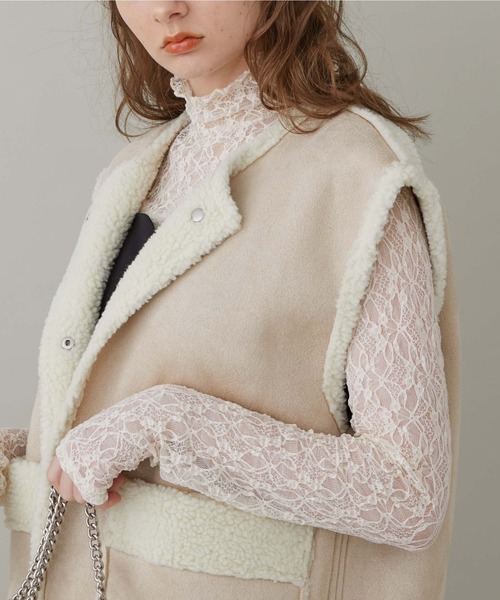 archives（アルシーヴ）の「ＢａｃｋオープンレースＴＯＰＳ（Tシャツ/カットソー・レディース・ブラック/アイボリー・MEDIUM）」の7枚目の写真