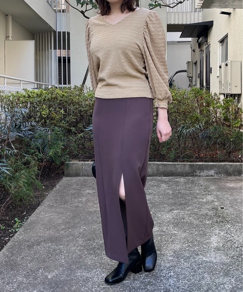 mi via loca（ミヴィアロカ）の「タイトストレッチスカート（スカート・レディース・ブラック/ベージュ/ブラウン・FREE）」の4枚目の写真