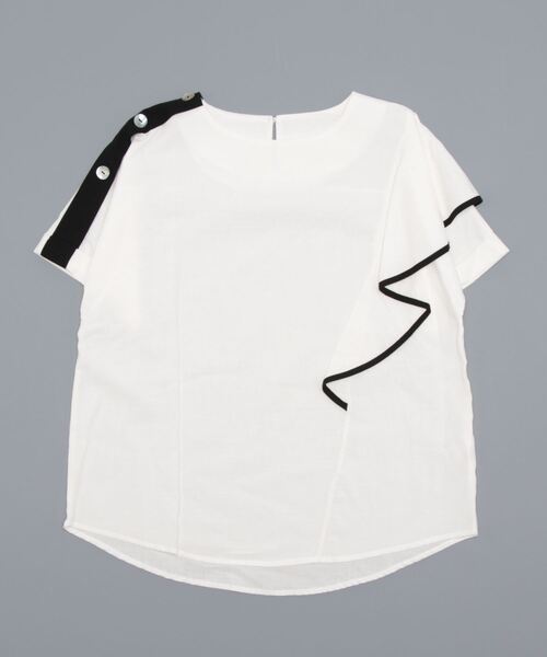 Q（キュー）の「バイカラーアシメブラウス（シャツ/ブラウス・レディース・ホワイト/ベージュ・MEDIUM）」の3枚目の写真