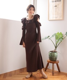 one after another NICE CLAUP | 肩フリルレディニットワンピース/premium order(ワンピース)