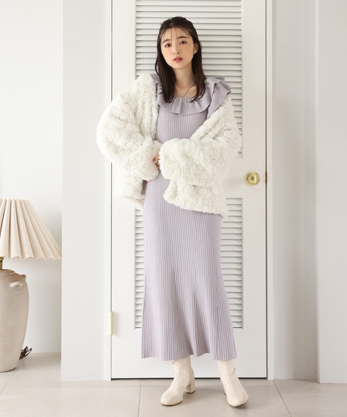 one after another NICE CLAUP（ワンアフターアナザーナイスクラップ）の「肩フリルレディニットワンピース（ワンピース・レディース・ベージュ/ブラウン/ラベンダー・FREE）」の9枚目の写真