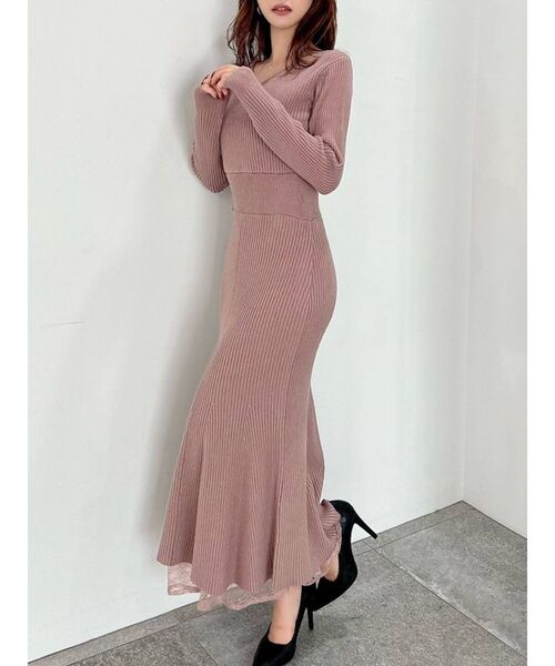 RESEXXY（リゼクシー）の「カシュクールマーメイドニットワンピース（ワンピース・レディース・ピンク/ブルー/アイボリー/ブラック・FREE）」の4枚目の写真