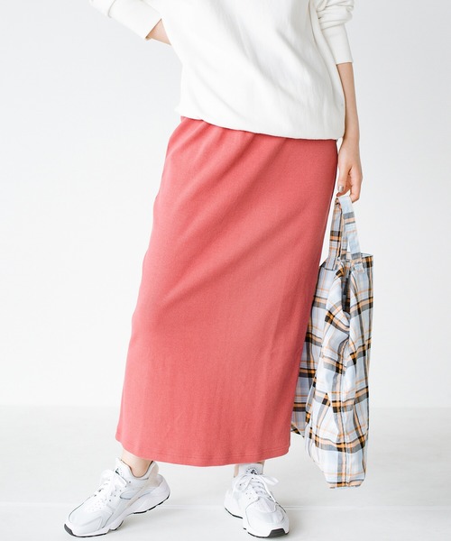 haco!（ハコ）の「シンプルなのに大人っぽさ2割増！シルエットにこだわった　やさしい着心地のすらり見えカットソースカートby who made me（スカート・レディース・ブラック/ベージュ/グリーン/ピンク・SMALL/MEDIUM/LARGE/X-LARGE）」の4枚目の写真