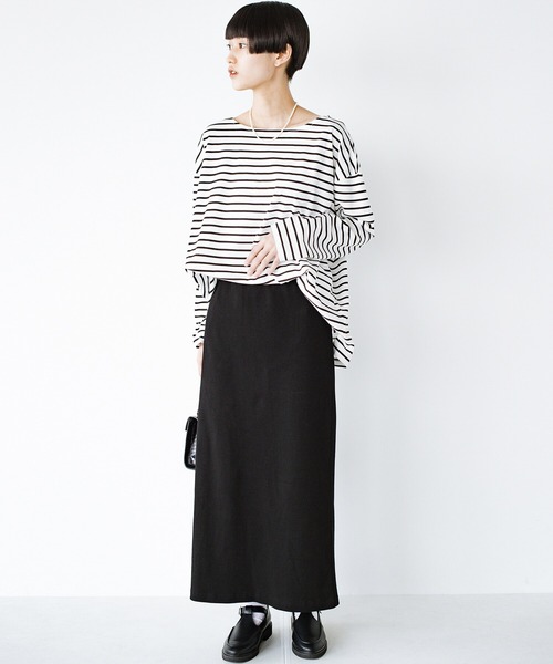 haco!（ハコ）の「シンプルなのに大人っぽさ2割増！シルエットにこだわった　やさしい着心地のすらり見えカットソースカートby who made me（スカート・レディース・ブラック/ベージュ/グリーン/ピンク・SMALL/MEDIUM/LARGE/X-LARGE）」の8枚目の写真