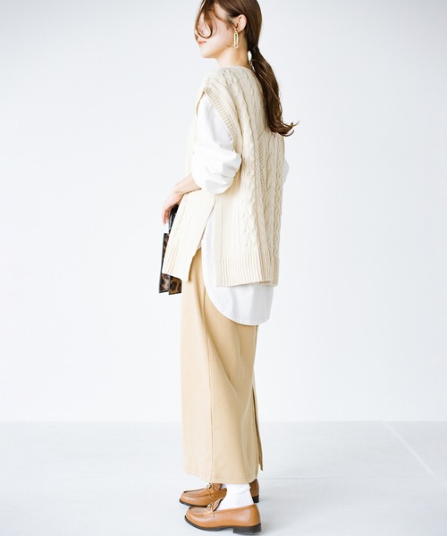 haco!（ハコ）の「シンプルなのに大人っぽさ2割増！シルエットにこだわった　やさしい着心地のすらり見えカットソースカートby who made me（スカート・レディース・ブラック/ベージュ/グリーン/ピンク・SMALL/MEDIUM/LARGE/X-LARGE）」の14枚目の写真