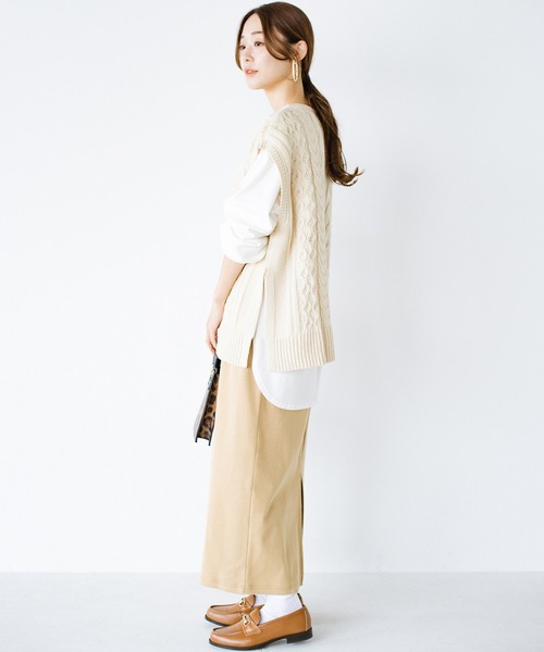 haco!（ハコ）の「シンプルなのに大人っぽさ2割増！シルエットにこだわった　やさしい着心地のすらり見えカットソースカートby who made me（スカート・レディース・ブラック/ベージュ/グリーン/ピンク・SMALL/MEDIUM/LARGE/X-LARGE）」の15枚目の写真