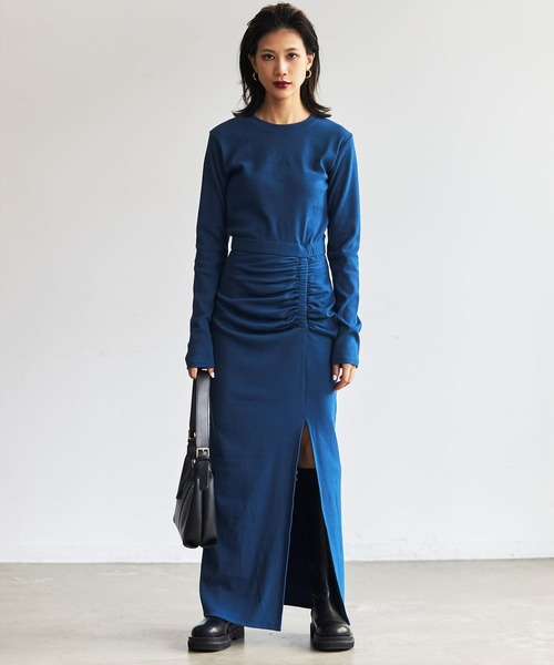 FIG&VIPER（フィグアンドバイパー）の「リブニットスリットギャザーロングワンピース（ワンピース・レディース・ブラック/モカ/ネイビー・FREE）」の10枚目の写真