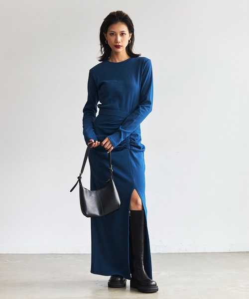 FIG&VIPER（フィグアンドバイパー）の「リブニットスリットギャザーロングワンピース（ワンピース・レディース・ブラック/モカ/ネイビー・FREE）」の6枚目の写真