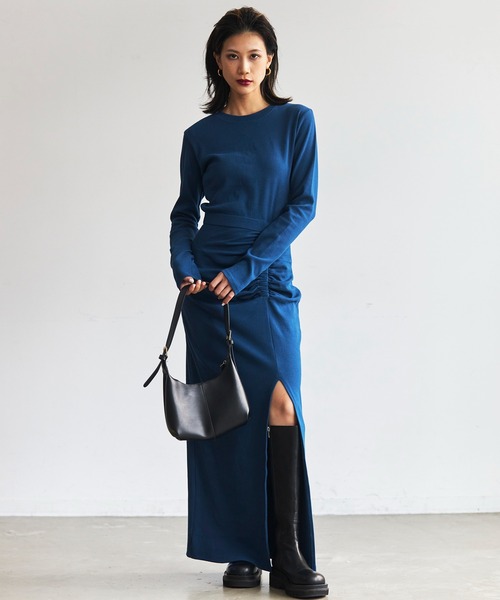 FIG&VIPER（フィグアンドバイパー）の「リブニットスリットギャザーロングワンピース（ワンピース・レディース・ブラック/モカ/ネイビー・FREE）」の17枚目の写真