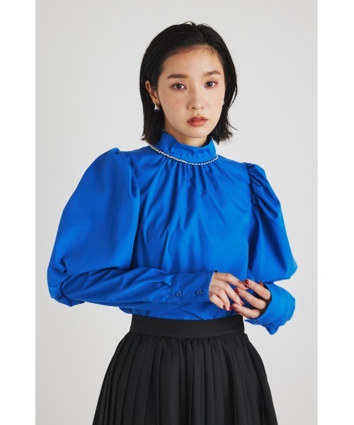 rienda(リエンダ)の「ハイネックギャザーパフスリーブブラウス(シャツ/ブラウス・レディース・ブラック/ブルー/ホワイト・FREE)」の4枚目の写真