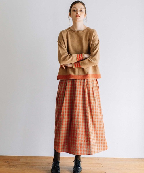 POU DOU DOU(プードゥドゥ)の「配色ラインガンジーセーター(ニット/セーター・レディース・キャメル/キナリ/パープル・3)」の13枚目の写真